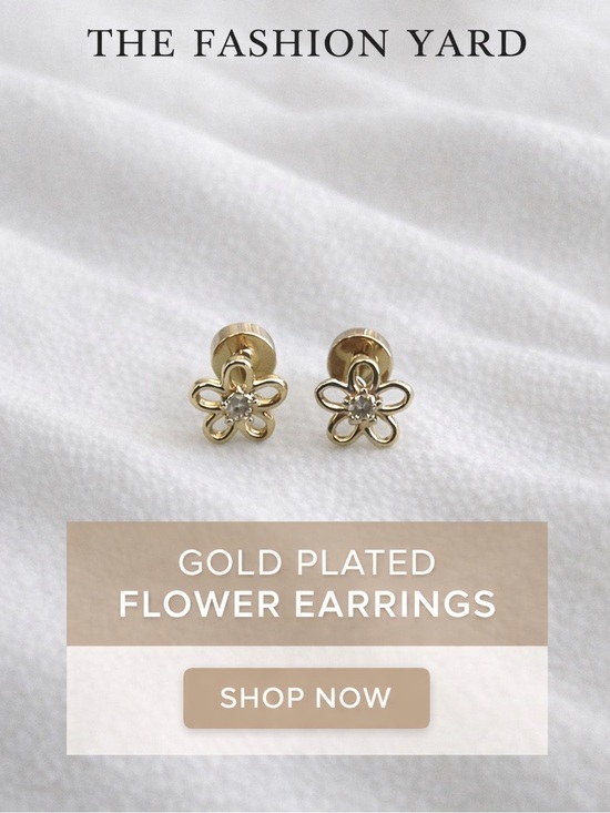 Jewelry - 14k Gold plated cubic zirconia flower screw back earrings